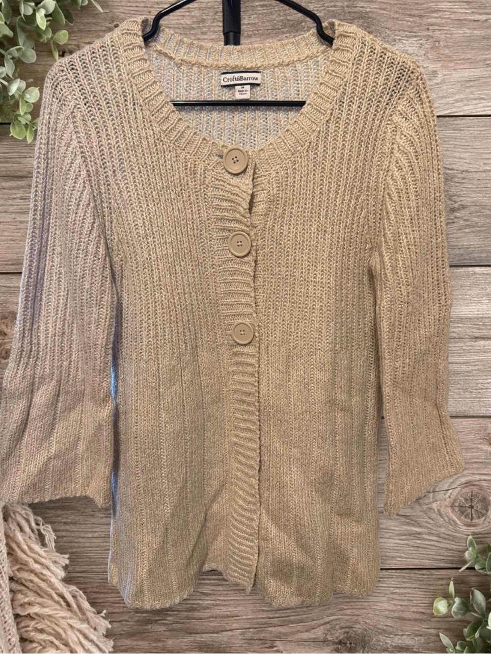 croft & barrow tan textured button-front cardigan